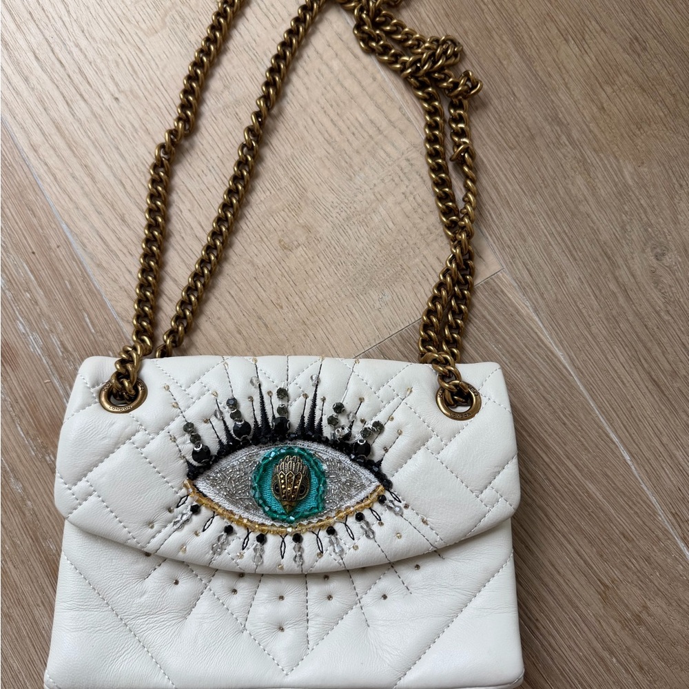 Kurt Geiger White Quilted Crossbody Bag with Embellished Eye